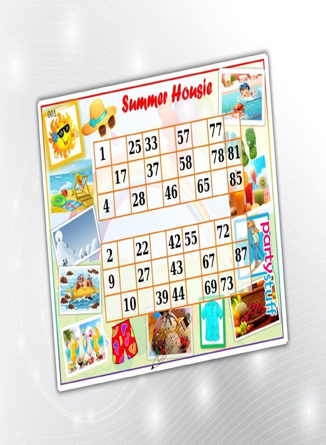 PartyStuff Summer Theme Tambola Housie Tickets - Classic Summer Background kukuba - Duet Kukuba (16 Cards) - Image 1